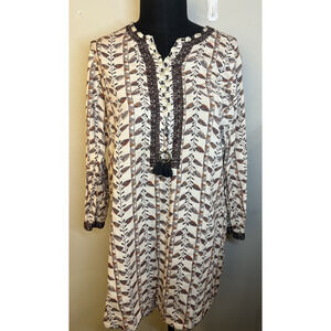 Khaadi‎ Tunic Top Women's Sz 10 Embroidery Tassels Leaves Cream Tan